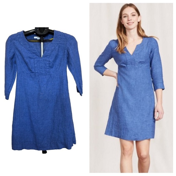 Boden Casual Linen Tunic Dress, Blue, Size US 4P - Picture 1 of 7